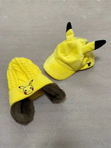 피카츄 포켓몬 모자 세트 귀달린 캡 니트 모자 귀마개
