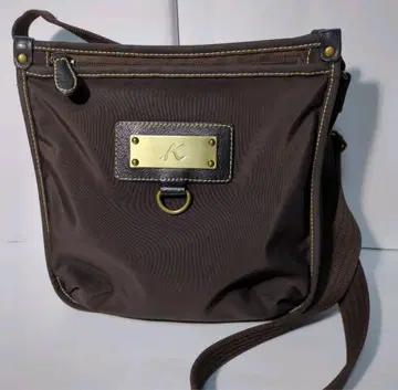 키타무라 숄더백 나일론 로고 플레이트 사선 크로스 브라운