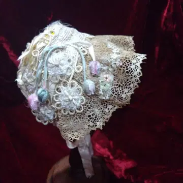 아이보리 앤티크 레이스 인형 햇, 보닛