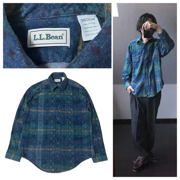 엘엘빈 올 패턴 플란넬 셔츠 USA제 코튼 네이비 구제 의류 M