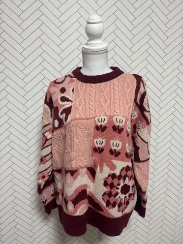 HOOK 패치워크 디자인 니트 스웨터 긴팔