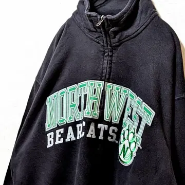 기어 노스웨스트 베어캐츠 자수 하프 지퍼 맨투맨 블랙 L 구제 의류