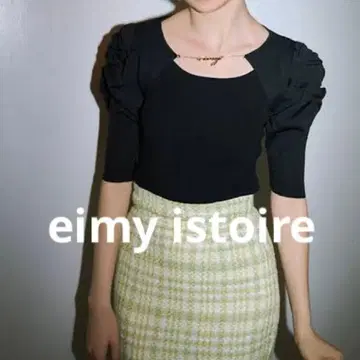 [ eimy istoire ] 블랙 퍼프 슬리브 니트 가디건