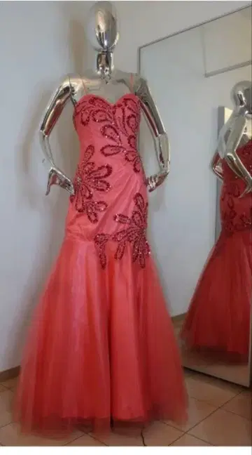 비즈 자수 워터멜론 컬러 드레스 새상품급