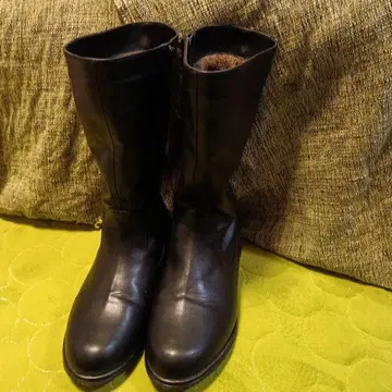 블랙 가죽 롱 부츠 지퍼 포함