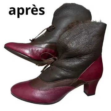 아프레 가죽 퍼 장식 레이스업 부츠