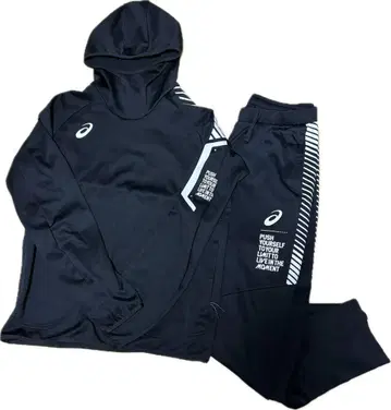 ASICS 블랙 후드 부착 셋업