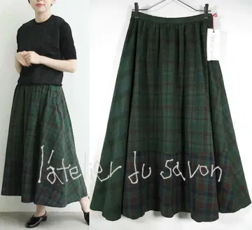 새상품 아틀리에 드 사봉 패치워크 체크 롱 스커트