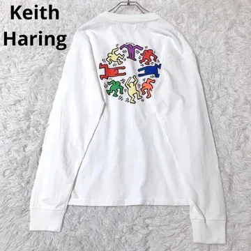 키스 해링 긴팔 티셔츠 컷앤드소 티셔츠 롱티 프린트 로고 자수 화이트