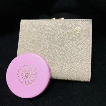 벚꽃 핑크 천연 가죽 가죽 접이식 지갑 핑크 컴팩트 거울 세트