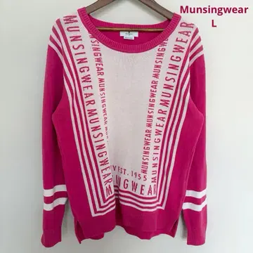 Munsingwear 여성용 핑크 얇은 소재 니트 펭귄 자수 골프 L