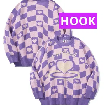 HOOK 하트와 체크 패턴 니트풍 맨투맨
