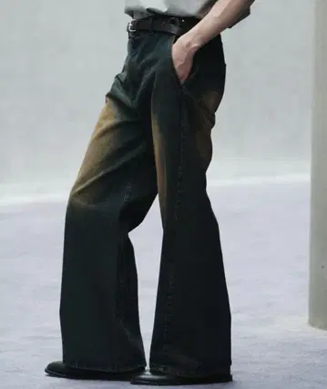 커브드 플레어 데님 슬랙스 다트 인디고 M