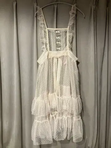 아오키 미사코 시마무라 도트 튤 리본 원피스 타브리에 에이프런 L