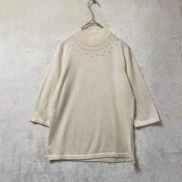 5부 소매 니트 스웨터 / 펄 비즈 / 이탈리아제 / 반짝임 / 캐주얼