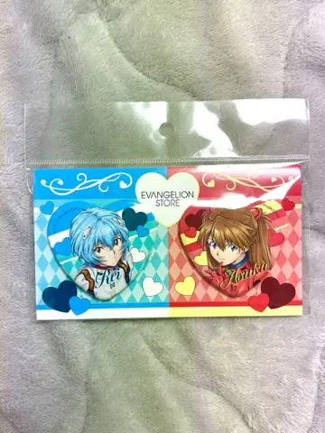 신세기 에반게리온 14주년 기념 페어 하트형 캔뱃지 아스카 아야나미 레이