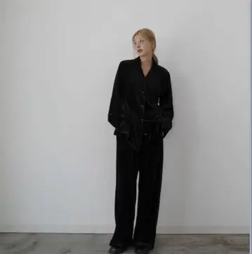 시마무라 hideka 브라운 벨로아 셋업 셔츠 LL 팬츠 LL