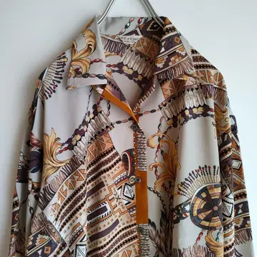 스카프 패턴 셔츠 블라우스 빈티지 그레이 패턴 셔츠