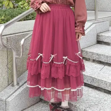 axes femme 휘핑 프릴 샤샤 스커트 와인 kawaii