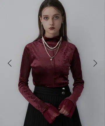 HARE 빨간색 보르도 버건디 벨벳 긴팔 상의 이너