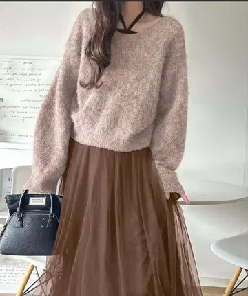 멀티way 니트 x 튤 원피스 세트 베이지 M 사이즈