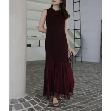 [ 미사용 새상품 ] anuans 레이스 도킹 니트 원피스/버건디