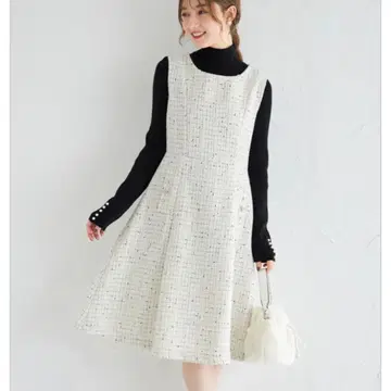 비쥬 장식 트위드 원피스