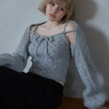 andmary Heart 케이블 니트 세트 그레이