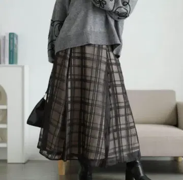 [골드재팬] 시어 체크 레이어드 플레어 스커트