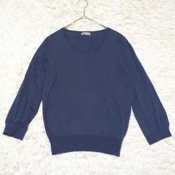 마가렛호웰 캐시미어 울 면 7부 소매 니트 크루넥 파랑