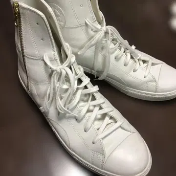 컨버스 화이트 가죽 하이컷 스니커즈 사이드 지퍼 28cm