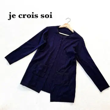 쥬크 로이스와 리브 니트 가디건 M-L 네이비 긴팔 레이온 혼방