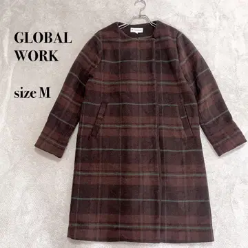 글로벌 워크 브라운 체크 무늬 롱 코트 사이즈 M