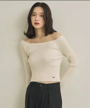 오픈 보트넥 리브 니트 풀오버