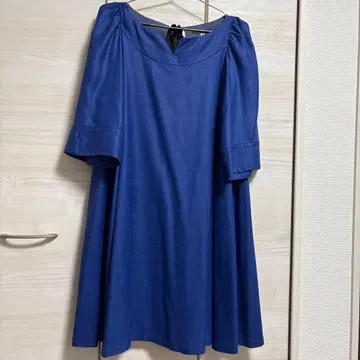 파란색 A 라인 7부 소매 원피스 38