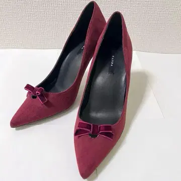 [새상품급] RANDA 포인트 듀 벨벳 펌프스 와인 레드 24cm