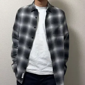 AMERICAN EAGLE 옴브레 체크 플란넬 셔츠 블랙 S