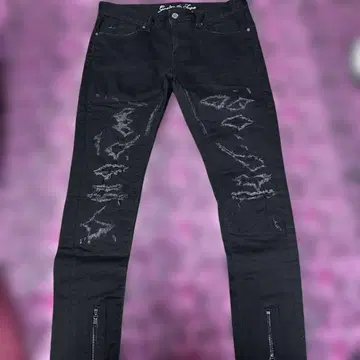 블랙 데님 팬츠 데미지 가공 42