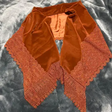 쇼와 레트로 벨벳 오렌지 컬러 레이스 니트 스톨