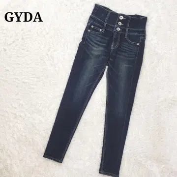 GYDA 백 크로스 다크 네이비 스키니 데미지 팬츠 하이웨스트