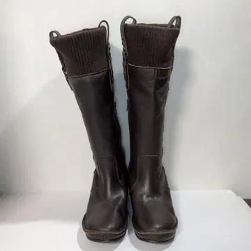 Hima 히나 JS COMPANY 브라운 가죽 롱 부츠 니트 포함