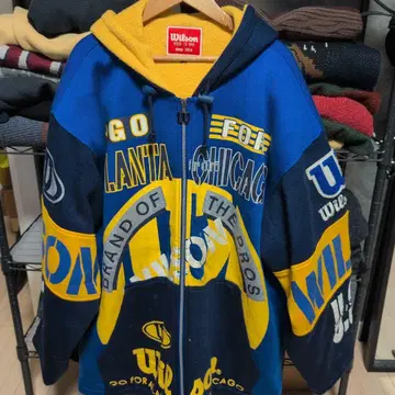 Wilson 풀 집업 후드티 파랑/옐로우 컬러