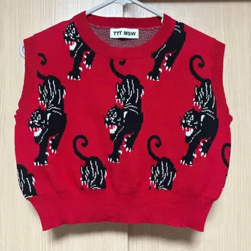 [ 새상품급 S ] TTT_MSW 팬서 니트 베스트 레드