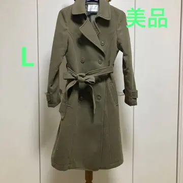 올리브 그린 더블 브레스트 롱 코트