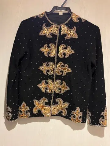 블랙 비즈 자수 긴팔 가디건 38 쇼와 레트로