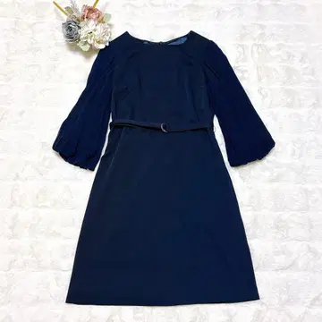소매 플리츠 가공 세레모니 원피스 벨트 포함 네이비 M