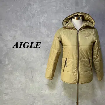 에이글 다운 자켓 후드 풀 집업 로고 베이지 S 3384