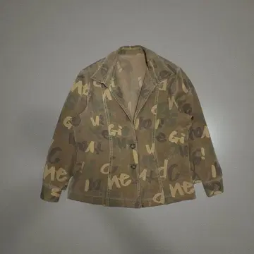 LAFFINEE 타이포그래피 올 패턴 테일러드 자켓 밀리터리 구제 의류