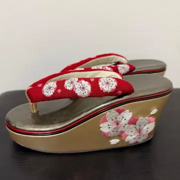 조리 성인식 통굽 힐 자수 빨간색 골드