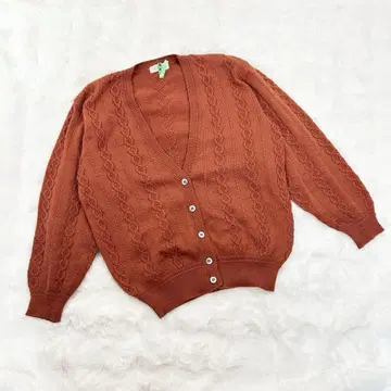 빈티지 VOSGES 긴팔 울 가디건 케이블 아란 니트 스웨터